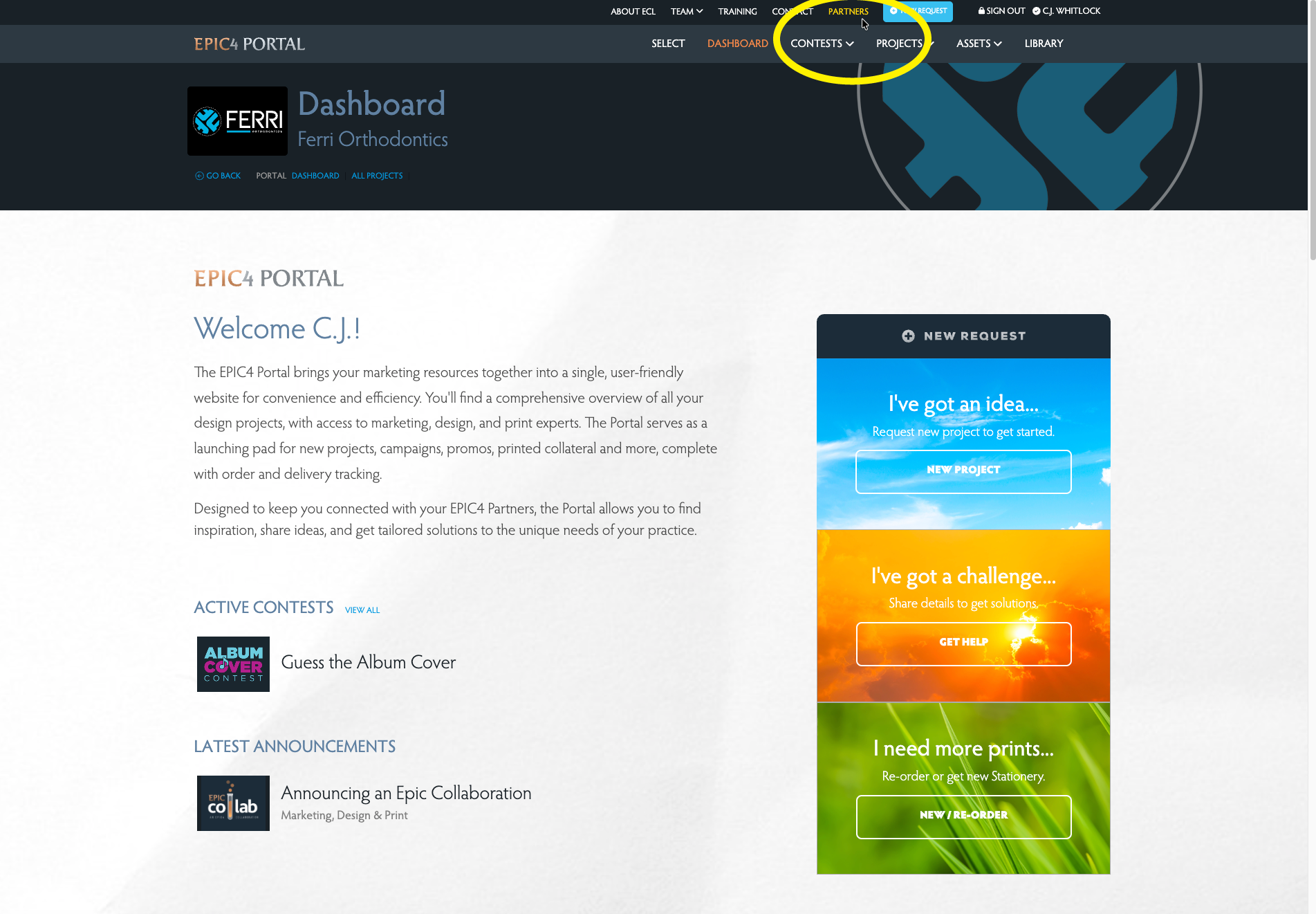 Dashboard with invoice notification bar